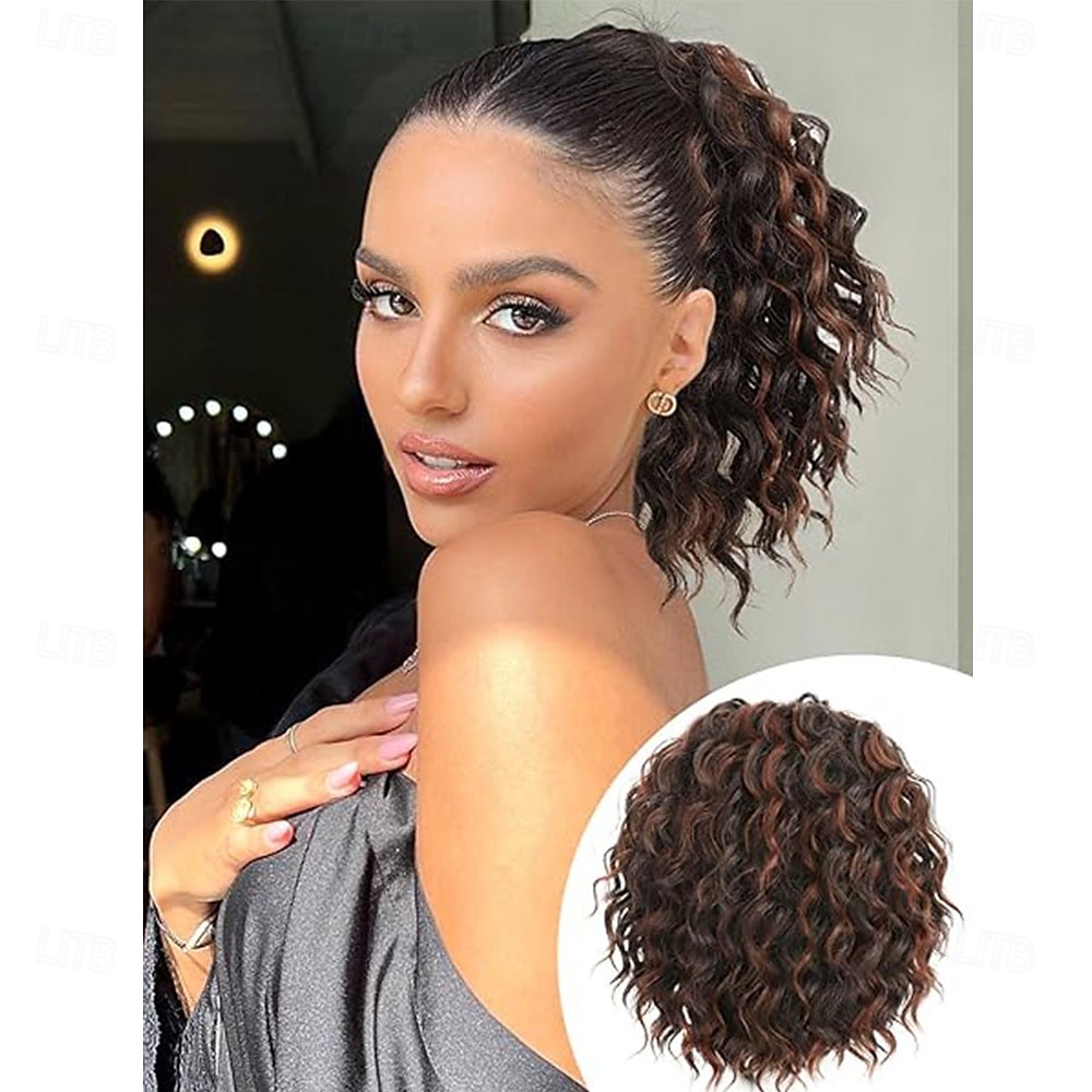 Extension de queue de cheval 8 pouces courte ondulée bouclée queue de cheval cordon queue de cheval pour femmes noires queues de cheval noir de jais extensions de cheveux postiche synthétique pour un de 2025 ? $19.49 –P5