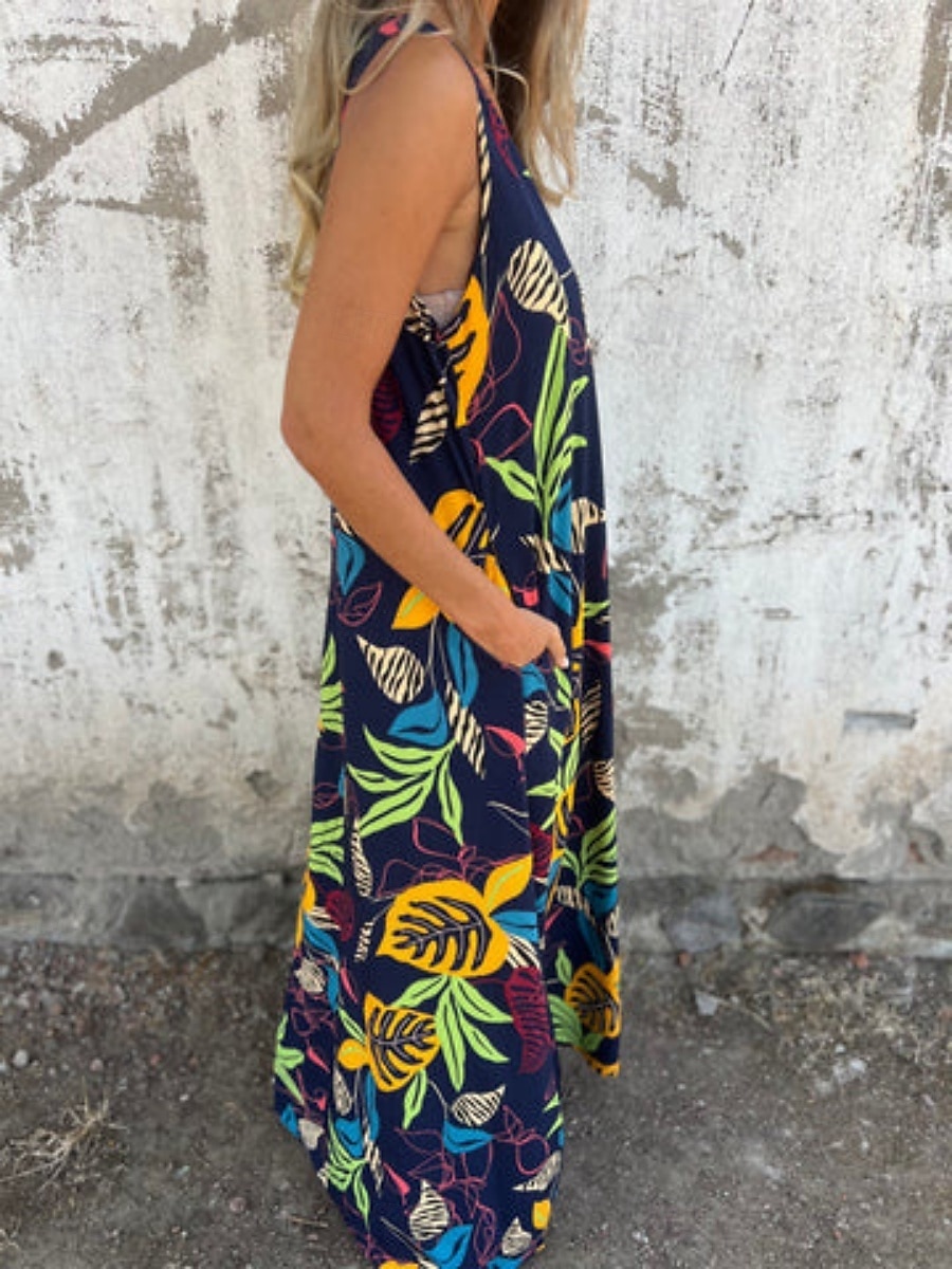 Femmes Robe maxi Robe trapèze Robe Nuisette Vacances Occasionnel Boho Extérieur Sortir Coupe régulière Fleuri Sans manches Col en V Bleu Abricot Beige Été de 2025 ? $23.99 –P17