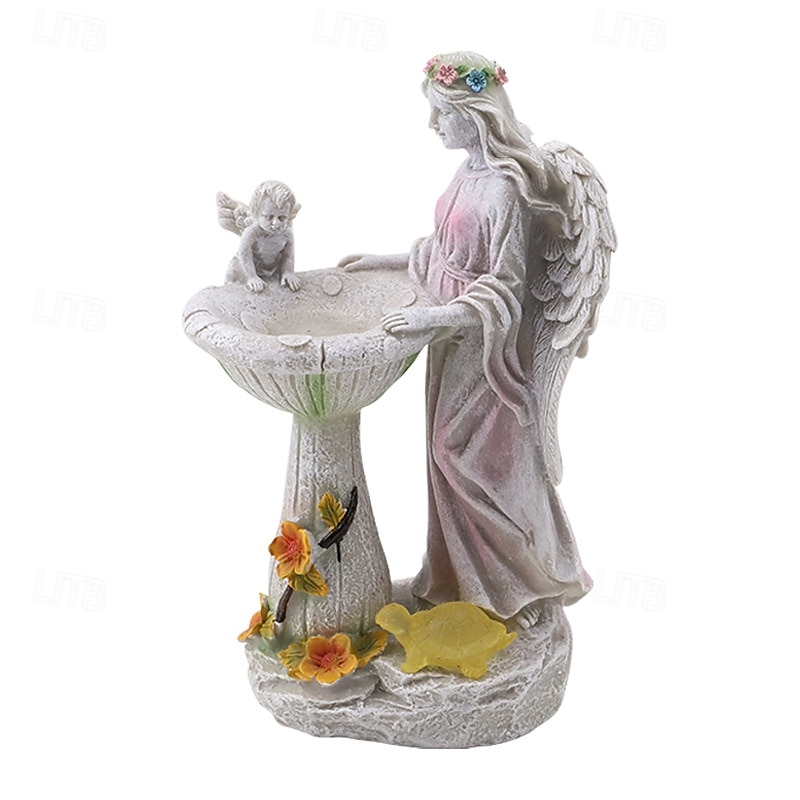 1 Pc outdoor solar illuminated sculpture angel fountain ornament light courtyard garden park lawn path resin ornament decorative light 2025 - $24.99 –P8