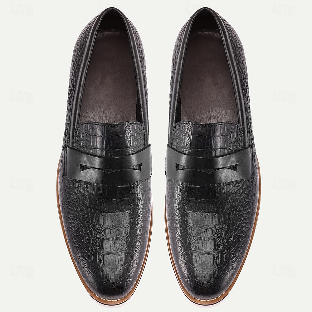 Herren-Loafer und Slipper aus echtem Rindsleder in Schwarz mit Krokoprägung – bequeme Freizeitschuhe für den Alltag und auf Reisen 2025 - $109.99 –P4