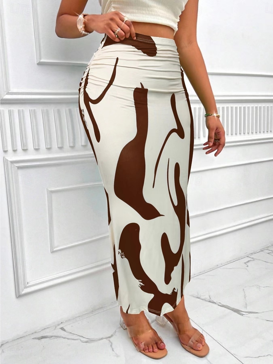 Women's Skirt Bodycon Fashion Casual Maxi High Waist Skirts Floral Print Stretchy Street Daily Blue Fuchsia Apricot Coffee Summer Polyester 2025 - $13.99 –P9