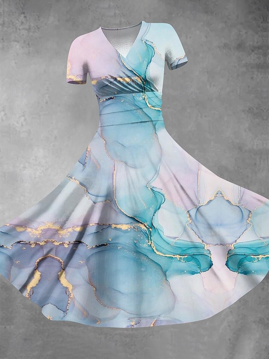 Femmes Robe Midi Robe d'été Robe ajustée et évasée Fête Occasionnel Quotidien Fête Coupe régulière Graphique Abstrait Manche Courte Col en V Rose Claire Bleu Vert Été de 2025 ? $27.99 –P1