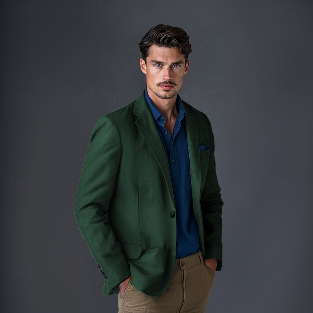 Herre Blazer i lin Sport Coat Halskrage Mote Fritid Ensfarget Blazer i lin Blå Militærgrønn Standard passform Enkelt Brystet Enn-knapp 2025 - $75.99 –P1