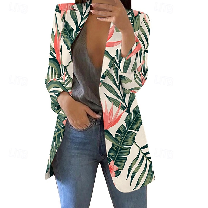 Per donna Blazer Confortevole Stampato Elegante Moda Casual Floreale Uscire Casual Quotidiano Cardigan Regolare Bavero Vestibilità regolare Manica Lunga Capispalla Nero Giallo Verde Primavera Autunno del 2026 a $31.99 –P4