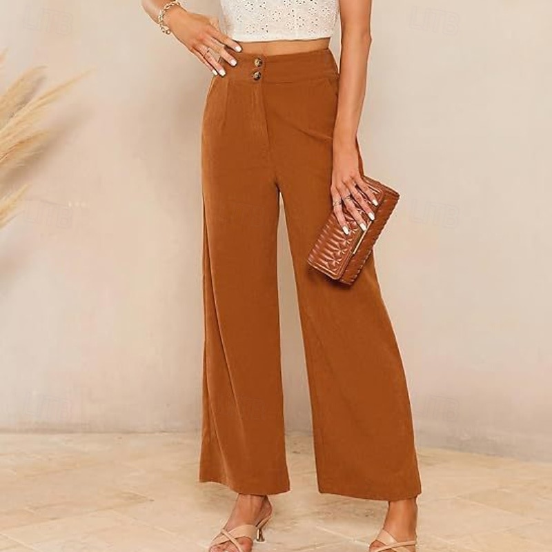 Women's Slacks Pants Trousers Streetwear Casual Full Length Natural Plain Pocket Buckle Outdoor Comfortable Outdoor Vacation Daily Wear Apricot Black Orange Green Fall Regular Fit 2025 - $19.99 –P13