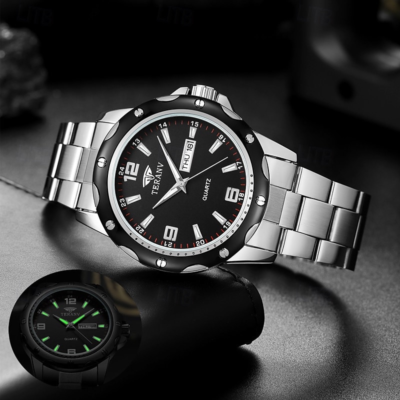 Ceas elegant pentru bărbați, cu brățară din oțel inoxidabil, cu cuarț, rezistență la apă IPX7, afișaj luminos pentru dată și zi, la modă și modern, casual, versatil, sportiv, ceas de mână bărbătesc 2025 - $15.99 –P2