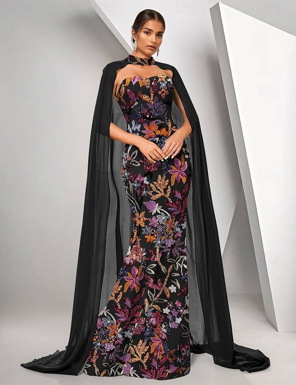 Lichtblauwe Cape Jurk Zeemeermin  Trompet Avondjurk Elegante Jurk Formele Bruiloft Vloerlengte Mouwloos Strapless Stretch Crepe met Beading Kant 2025 - $179.99 –P8