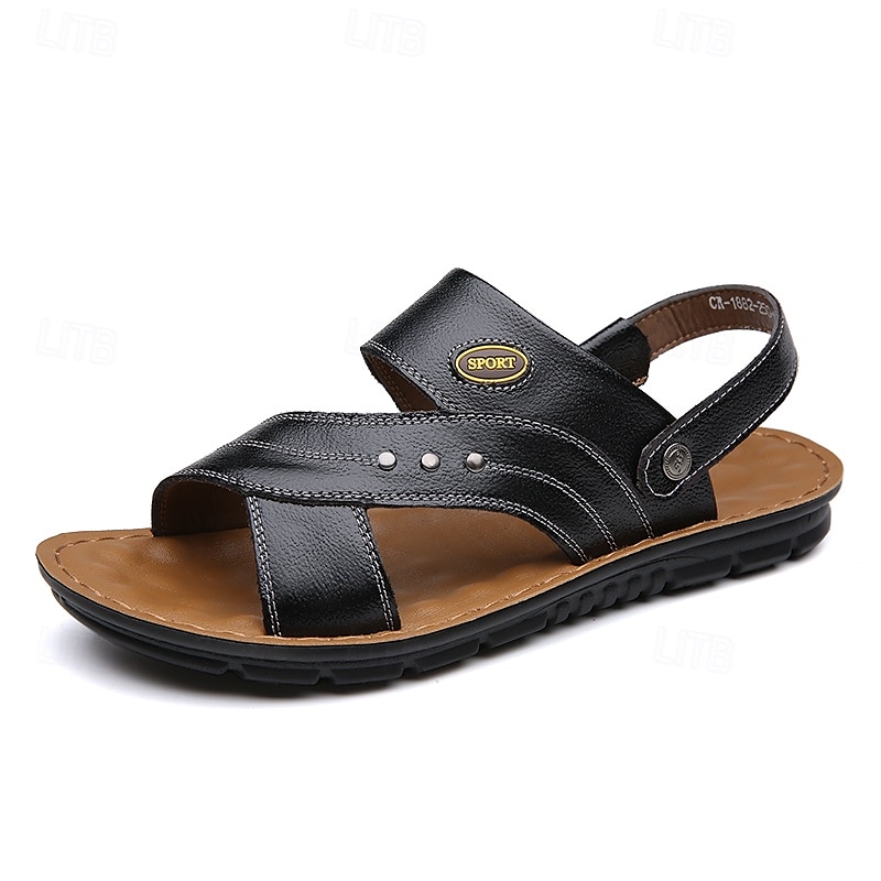sandali da uomo in similpelle marrone con cinturini, chiusura a strappo regolabile, plantare morbido e ammortizzato, perfetti per l'uso quotidiano casual e per le passeggiate del 2025 a $24.99 –P2