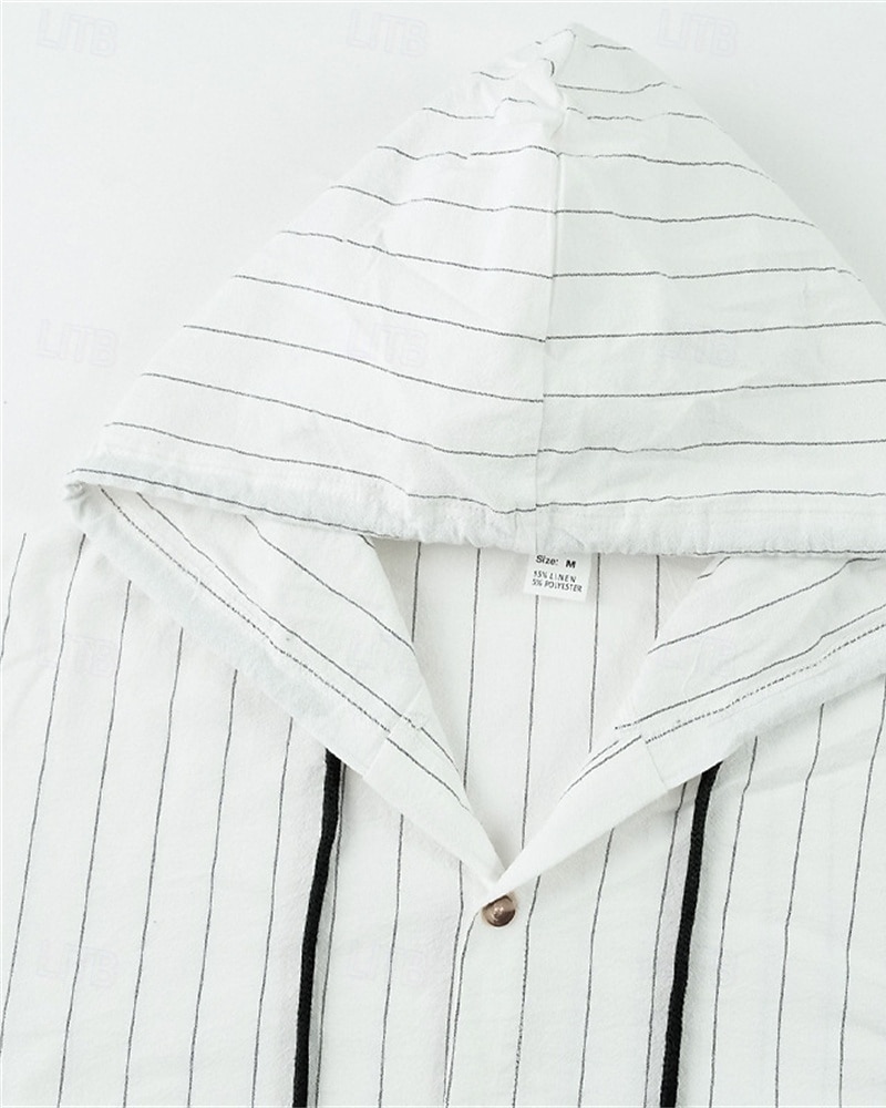 Per uomo Camicia Camicia di lino Camicia casual Camicia con Bottoni Camicia di cotone A righe Vacanza Camicia hawaiana Nero Bianco Blu marino Cachi Manica Lunga Con Cappuccio Primavera Autunno del 2025 a $23.99 –P5