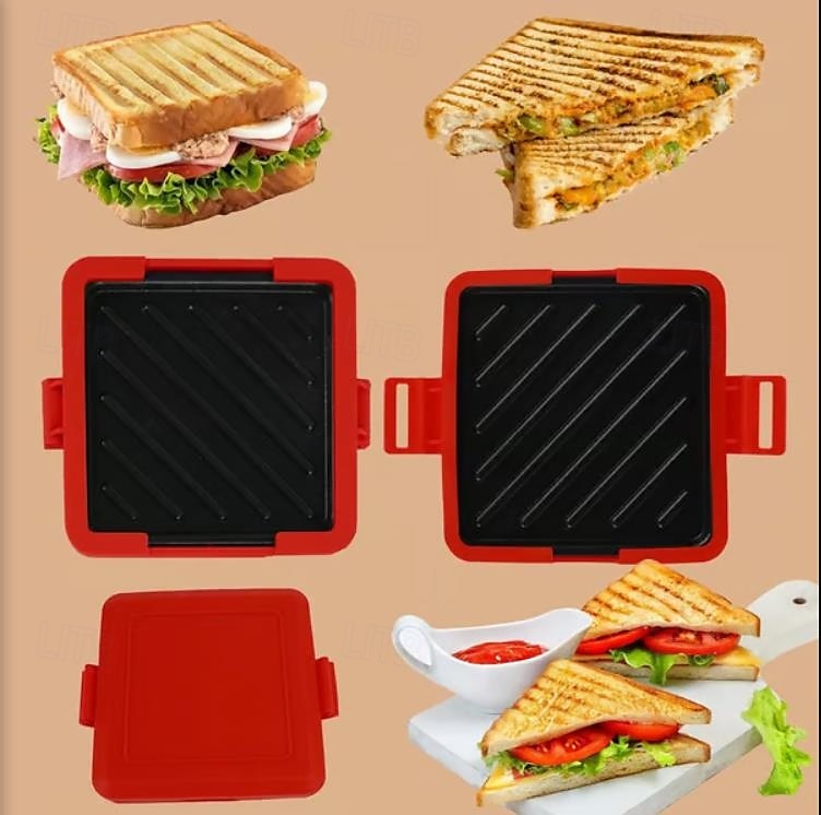 mikroaaltouunin paahtoleipägrilli, tarttumaton mikroaaltouunin voileipägrilli nopeaan aamiaiseen, helppokäyttöinen leivänpaahdin värilaatikolla, kannettava keittiöväline 2025 - $37.99 –P13