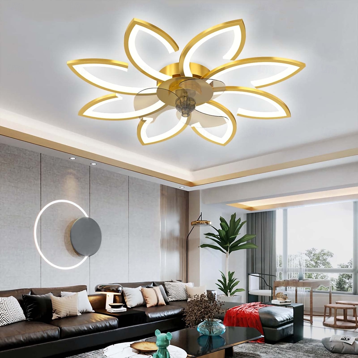 Ventilatore da soffitto con illuminazione, moderno ventilatore a LED dimmerabile, lampada da soffitto con ventilatore e telecomando, temporizzazione silenziosa, lampada da soffitto a forma di fiore in del 2025 a $234.59 –P10