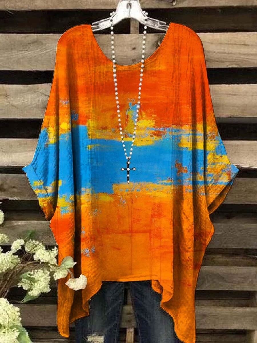 Per donna Blusa Grafico Blocco di colori Vintage Quotidiano Elegante Manica Corta Manica a pipistrello Girocollo Top Regolari Quotidiano Ferie Abbigliamento mare Blu Rosso Viola Arancione Estate del 2026 a $26.99 –P2