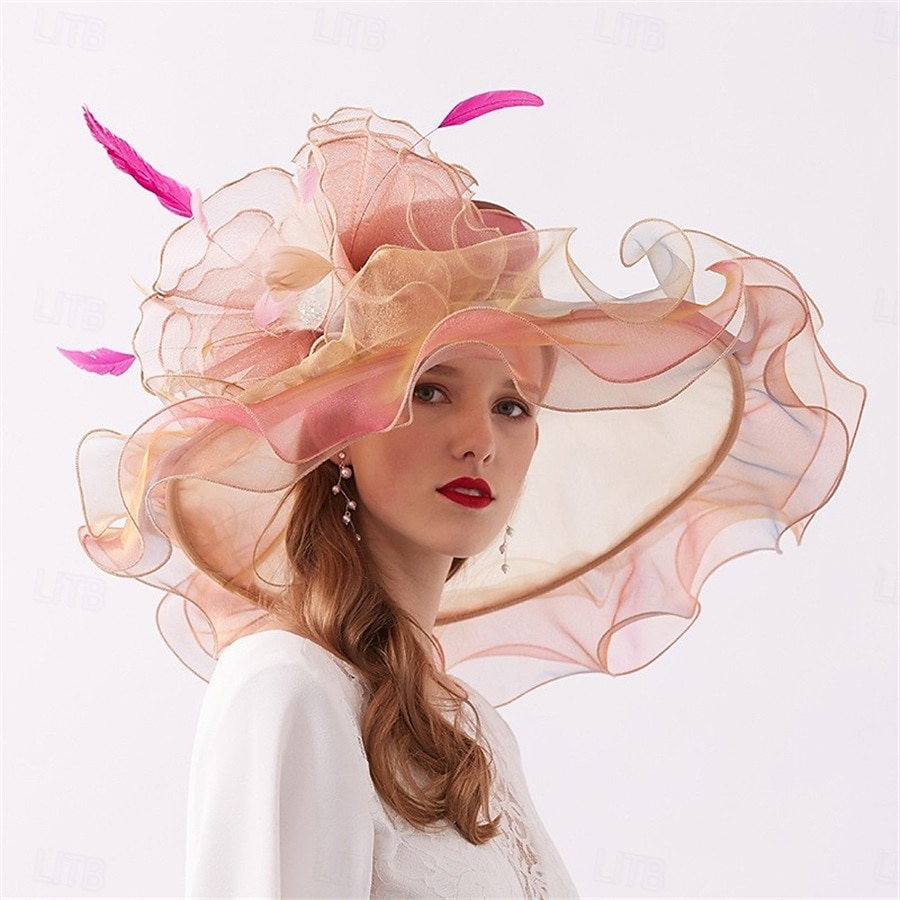 Hatter organza Solhatt Formell Bryllup Aftenselskap Te Fest Hesteløp Elegant Årgang Med Blomster Hodeplagg Hodeplagg 2025 - $15.49 –P16