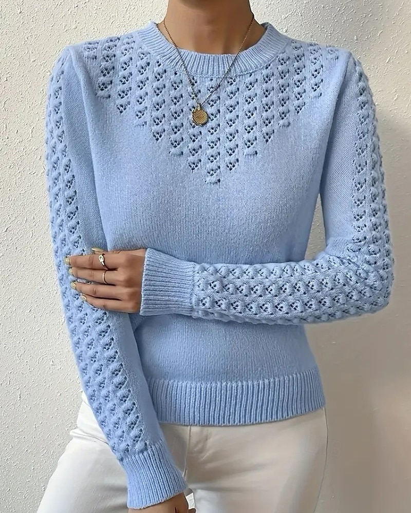 Women's Blouse Plain Modern Casual Long Sleeve Crew Neck Regular Tops Daily Going out Cut Out Blue Summer 2025 - $22.99 –P2