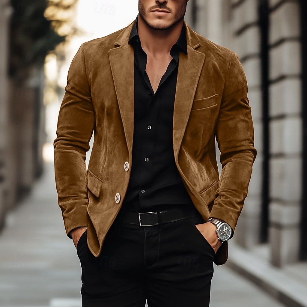 Herren Blazer aus Wildlederimitat Arbeit Straße Mode Lässig Herbst Winter Kunstleder Einfach Tasche Knöpfe Bequem Einreihig Blazer Braun Kaki 2026 - $75.99 –P3