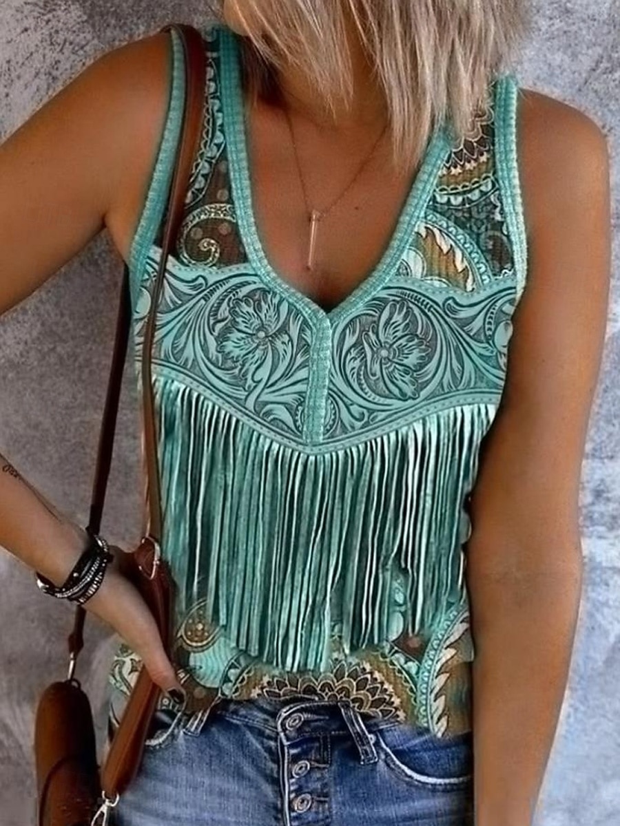 Pentru femei Camisole Tank Top Grafic Boemia Epocă Stilat Fără manșon Fără mâneci În V Crop Tops Zilnic Imprimeu Negru Galben Roșu-aprins Albastru piscină Trifoi Vară Primăvară 2025 - $17.99 –P2
