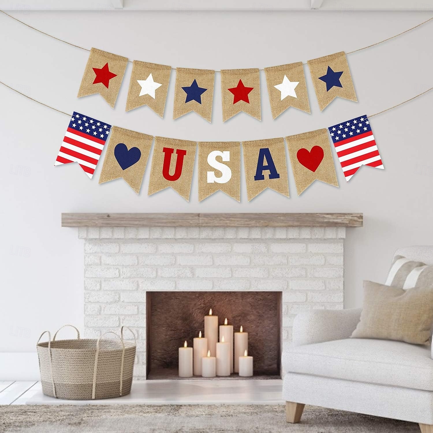 Patriotic USA Banner Burlap 4th of July Decorations Rustic Patriotic Banner Red White Blue Stars Bunting Garland for President Day 4th of July Party Supplies 4th of July Patriotic Outdoor Indoor hanging Decor 2025 - $16.99 –P7