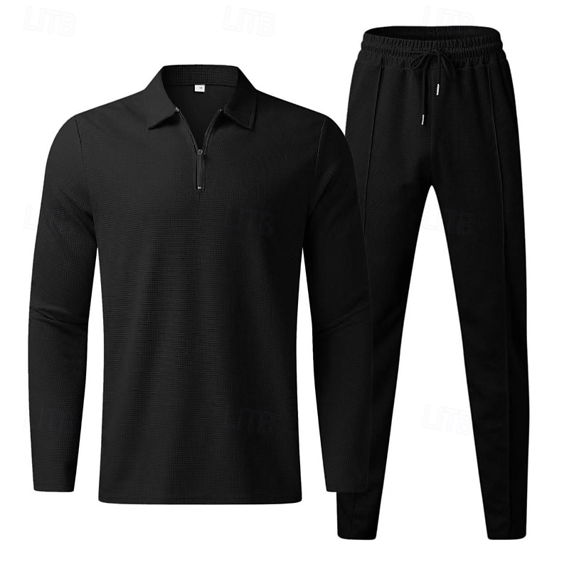 Men's Tracksuit Sweatpants Track Top Zipper 2 Piece Solid Colored Clothing Suit Fall Black White Gym Athleisure Running Windproof Long Sleeve Sport Activewear Stretchy Regular Fit 2026 - $39.99 –P10