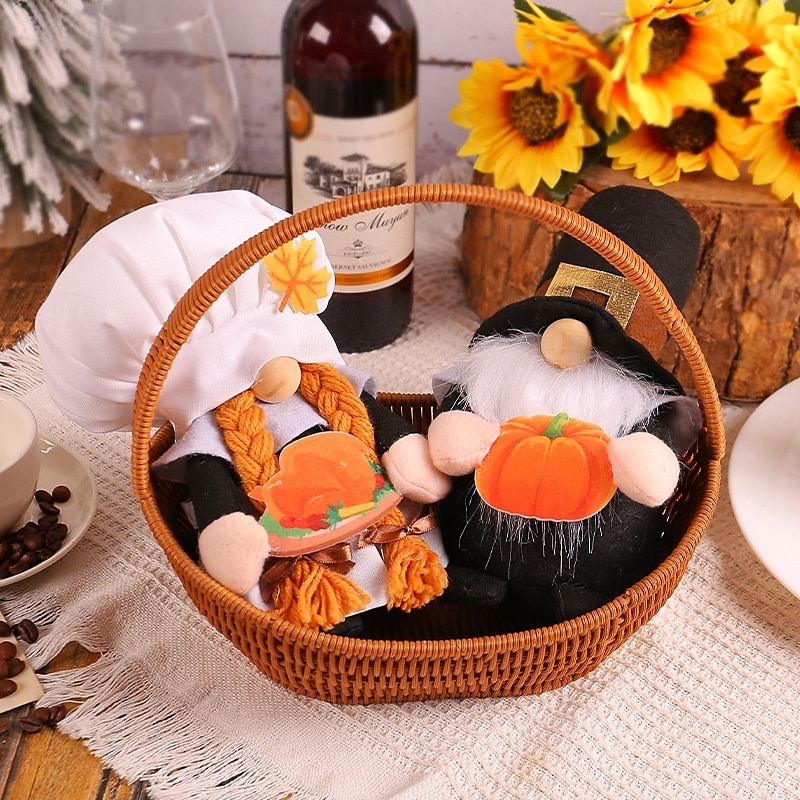 Boneco de pelúcia de gnomo de outono com abóbora, decoração de gnomo sem rosto com chapéu de chef para colheita de ação de graças, decoração de mesa de outono para exibição de festa na cozinha de casa de 2025 por $13.99 –P2