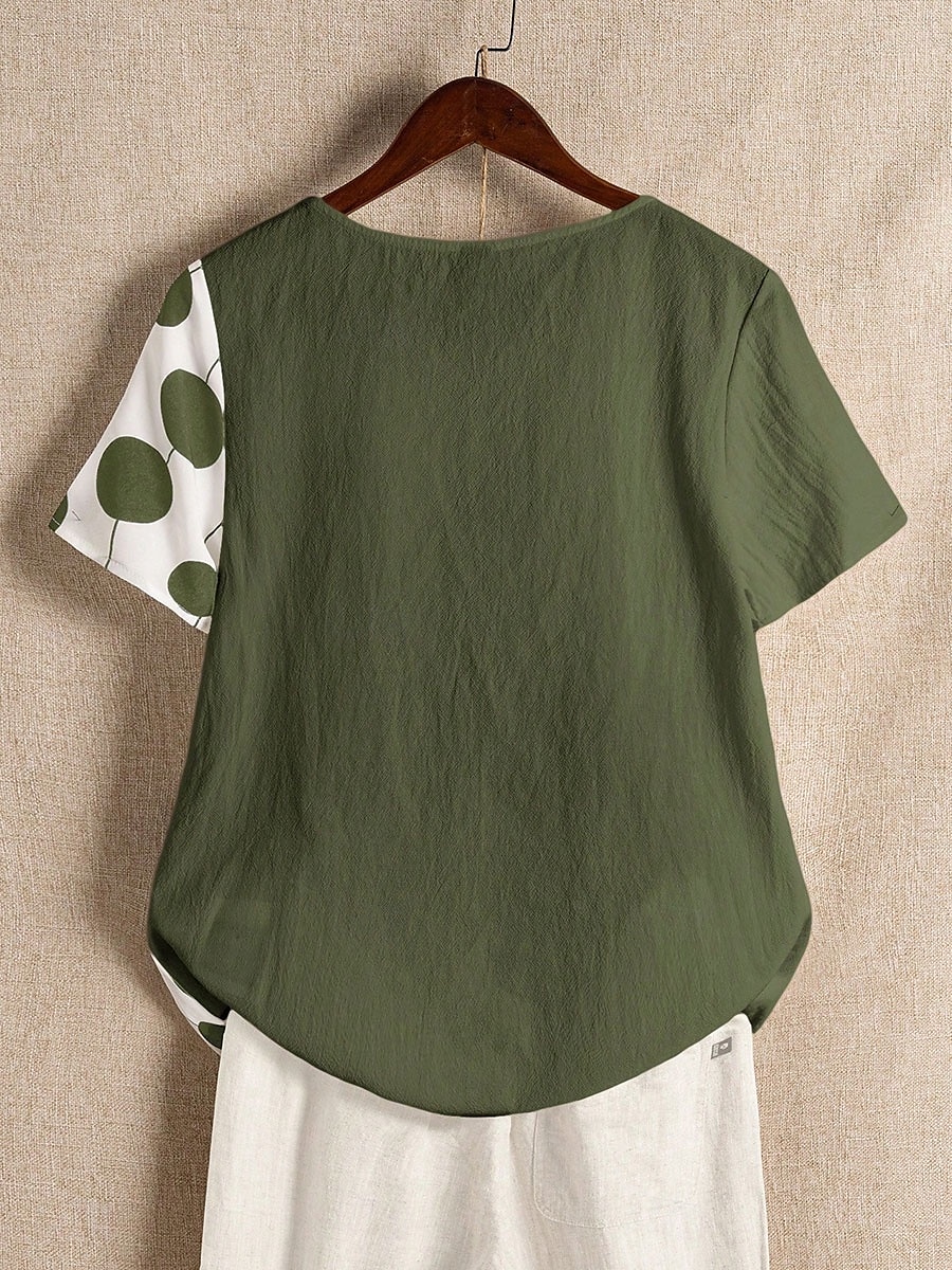 Dame Skjorte Bluse Grafisk Polkadotter Grunnleggende Kortermet Crew-hals Vanlige topper Ferie Knapper Trykt mønster Hvit Navyblå Grønn Sommer Vår 2025 - $25.99 –P2