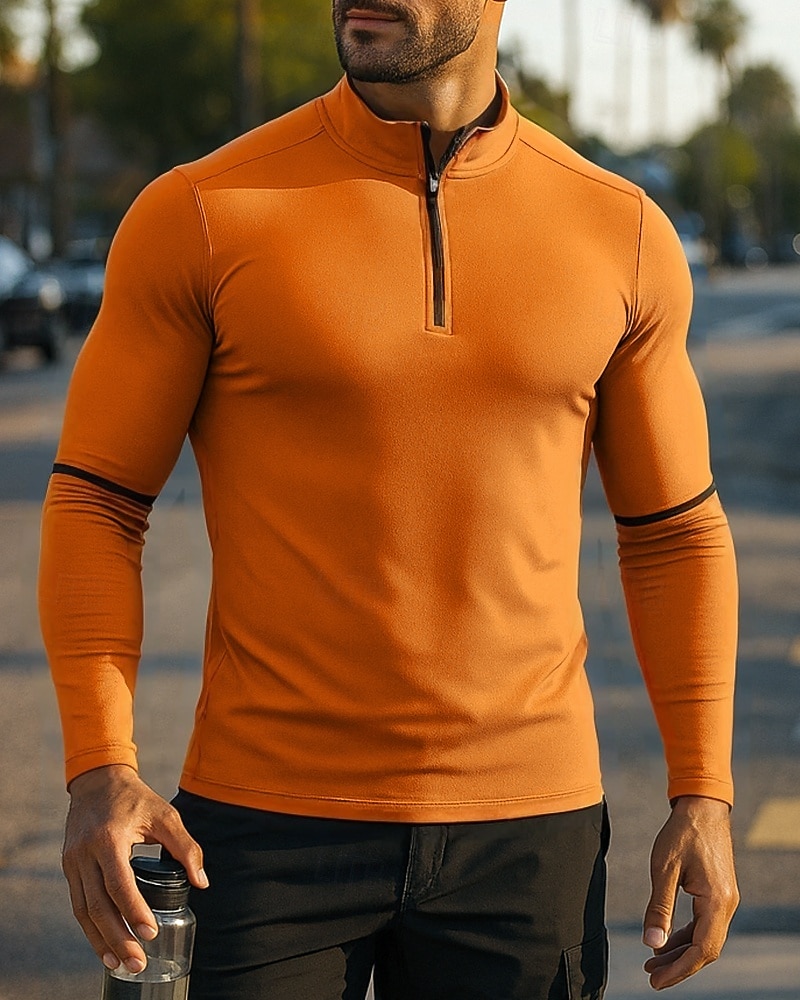 2025年 男性用 ランニングトップ ランニングTシャツ クォータージップ 長袖 Tシャツ ソリッド 速乾性 ライトウェイト 高通気性 テニス ゴルフ ランニング スポーツウェア アクティブウェア ダークグレー ブラック ホワイト  コレクション – $25.99 –P6