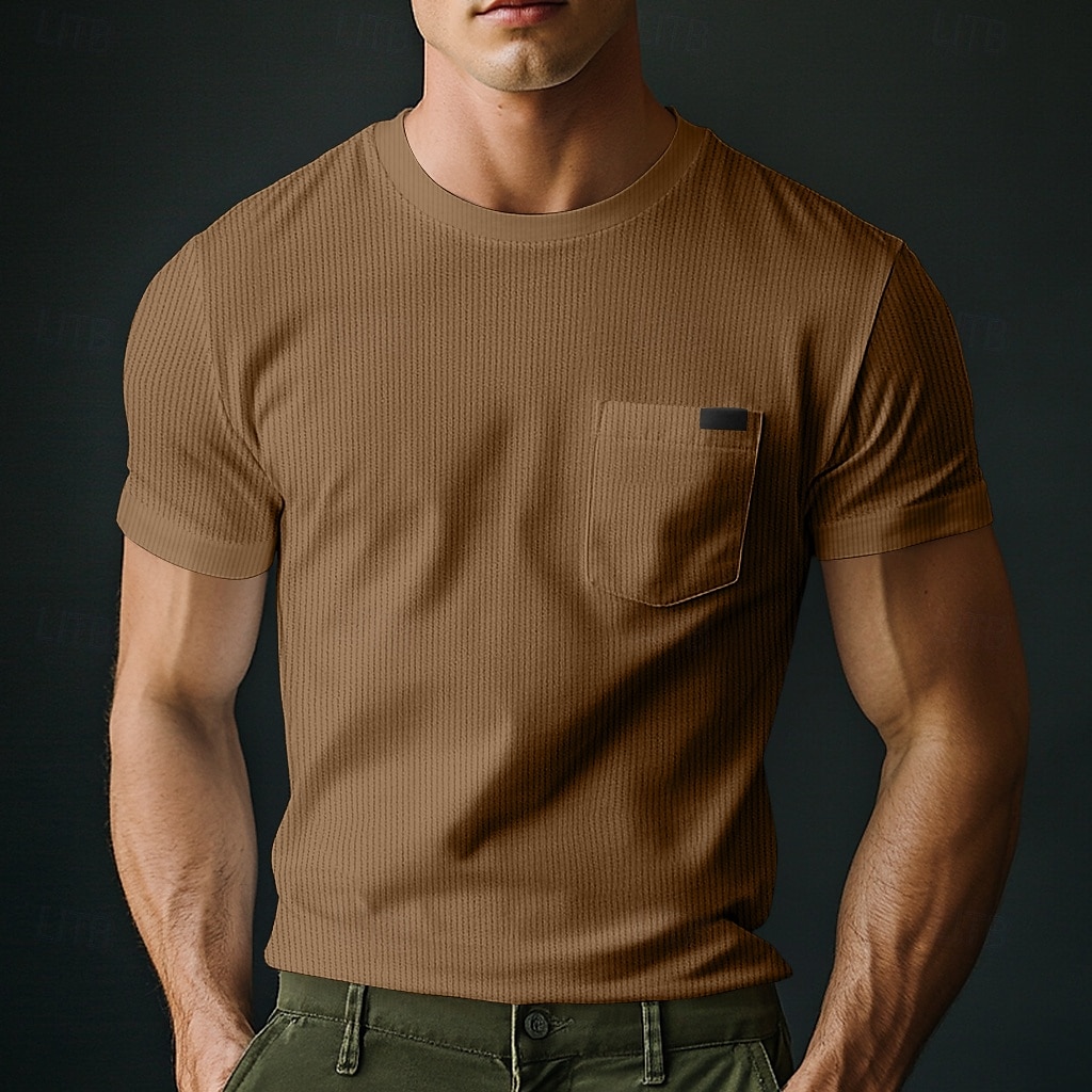 Men's T Shirt Short Sleeve Crew Neck V Neck Summer All Seasons Plain Textured Fashion Simple Classic Plain Street Casual Sports White Brown Red Top Tee for Men 2025 - $20.99 –P5