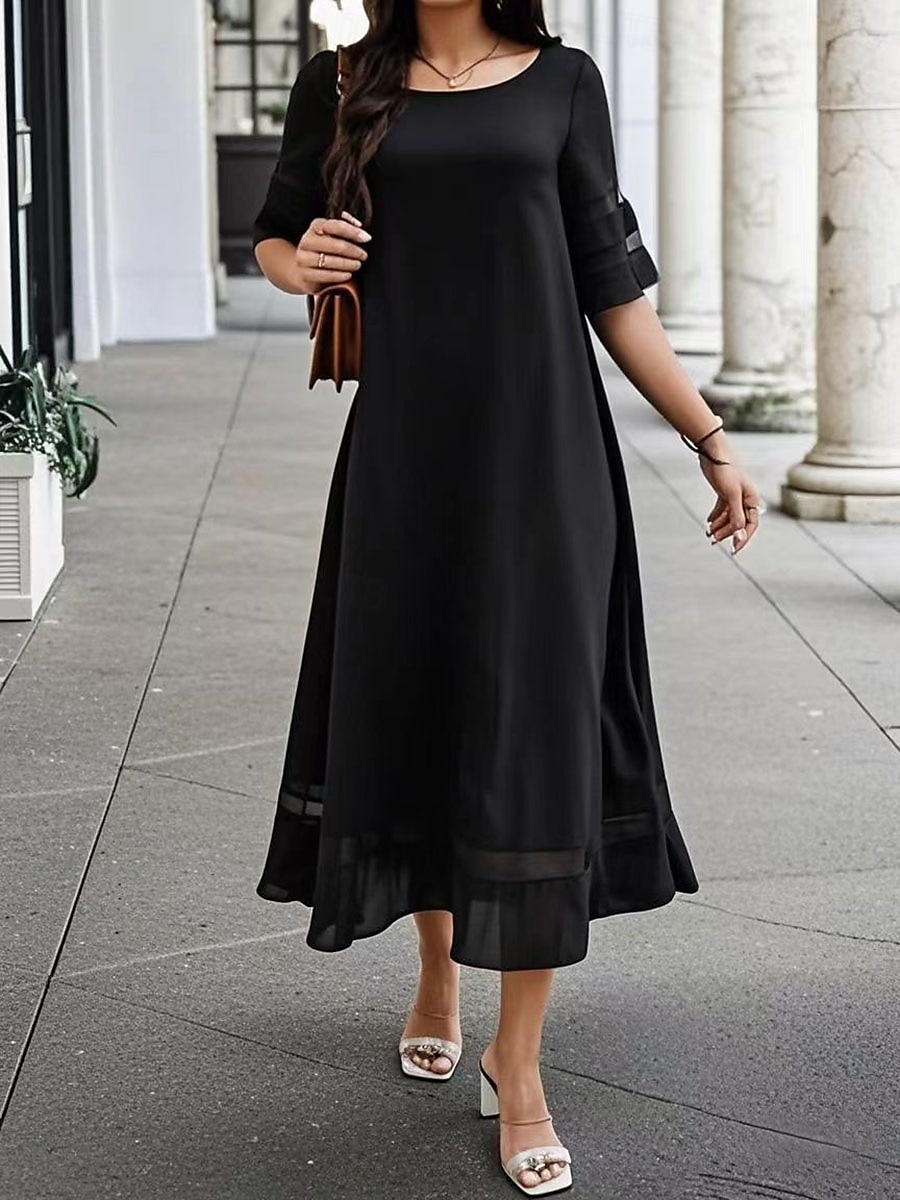 Damskie Sukienka maxi Letnie sukienki Codzienny Codzienny Regularny Graficzny Rękaw 1/2 W serek Czarny Żółty Rumiany róż Wino Lato 2025 - $36.99 –P2