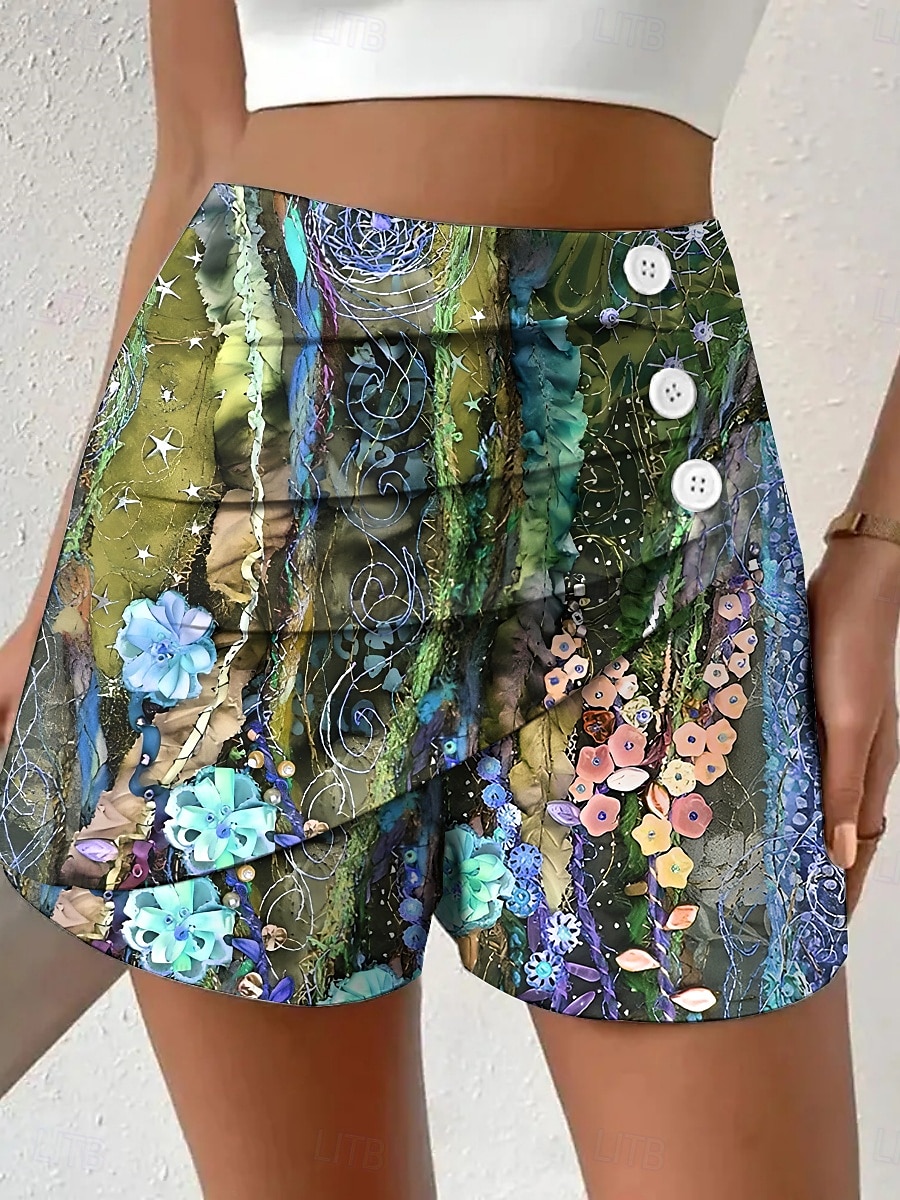 Femmes Chinos Shorts Vacances ancien Style Ethnique Court Taille haute Fleuri Graphique Plissé Micro-Élastique Formel Vacances Rue Violet Bleu œuf de mer Jaune Été Printemps Coupe régulière de 2025 ? $17.99 –P2