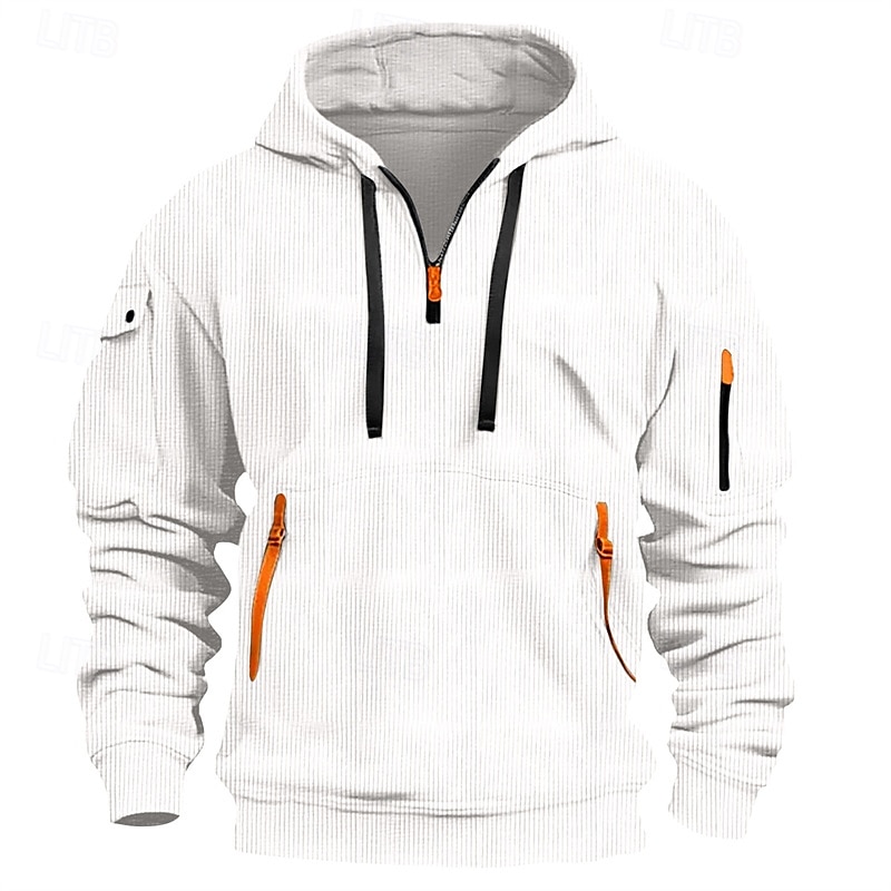 Men's Hoodie Quarter Zip Hoodie Black White Red Blue Khaki Hooded Plain Pocket Textured Sports & Outdoor Daily Holiday Polyester Streetwear Basic Casual Spring Autumn / Fall Clothing Apparel Hoodies 2025 - $29.99 –P3