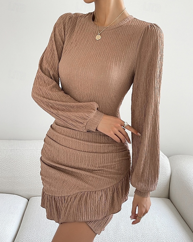 Femmes Mini Robe Robe fourreau Mode Moderne Vacances Sortir Week-end Coupe régulière Uni manche longue Col ras du cou Noir Vert Kaki Été de 2025 ? $22.99 –P13