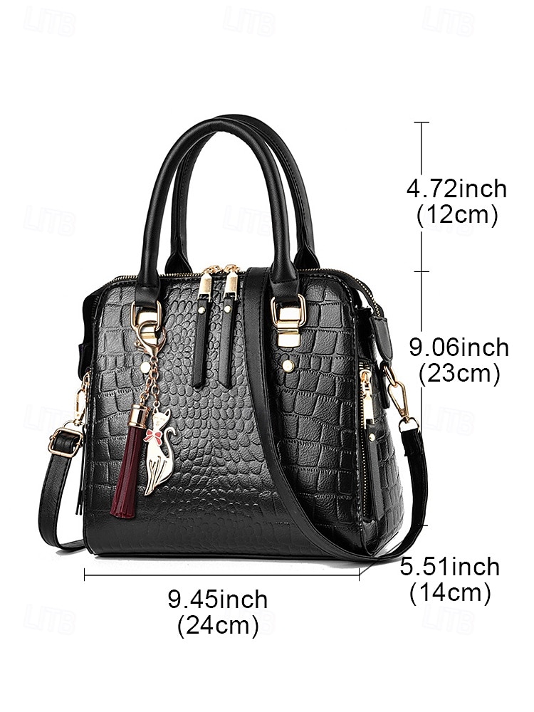 Women's Faux Leather Crocodile Pattern Handbag with Tassel Charm – Elegant Top Handle and Crossbody Purse for Work, Shopping and Daily Outings 2026 - $24.99 –P5