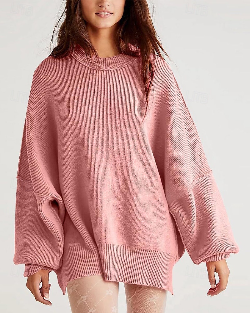 Women's Sweater Pullover Casual Solid Color Ribbed Crew Neck Knitted Long Sleeve Regular Tops Knit Going out Weekend Black White Fall 2025 - $28.99 –P13