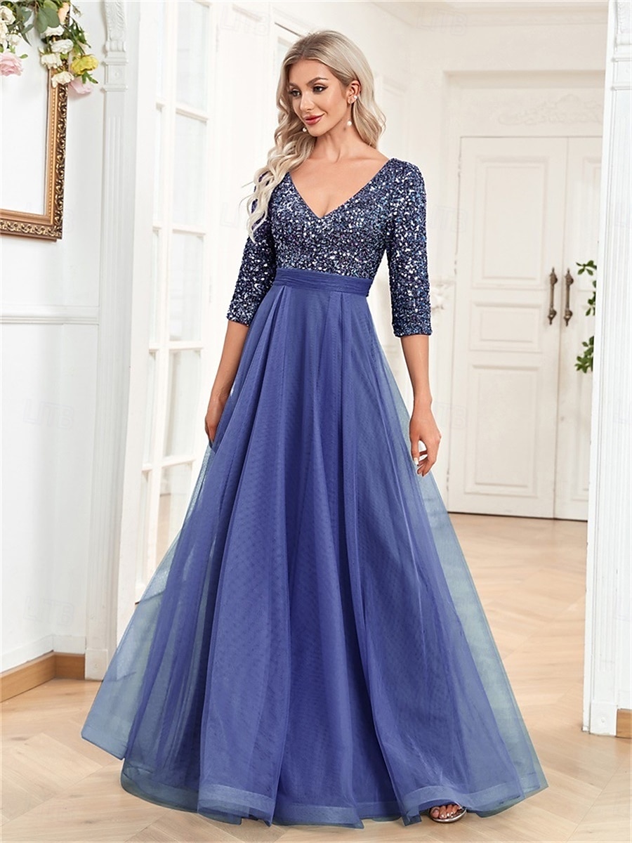 A-linjainen Quinceanera-Mekot Elegantti Mekko Virallinen Häät Lattiapituus Puolihihainen V-kaula-aukko Tylli Strassilla 2025 - $99.99 –P3