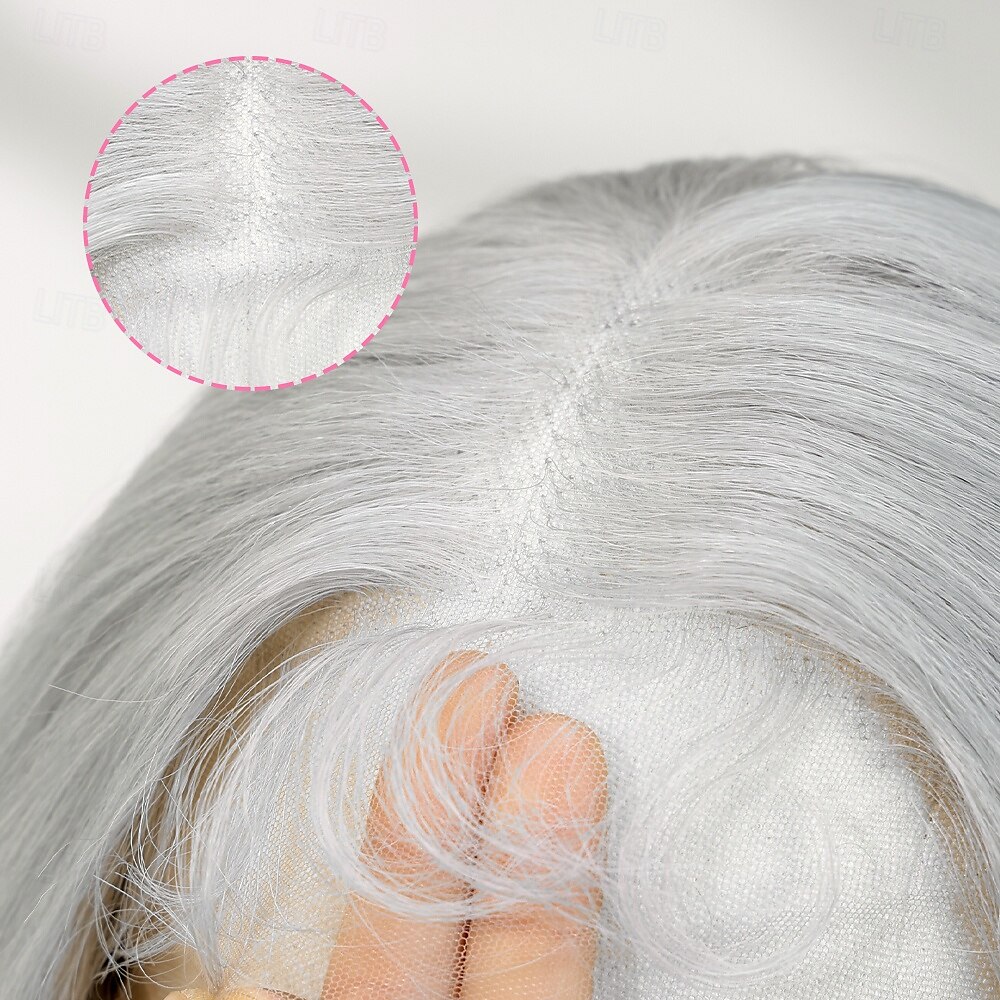 Peluca de encaje sintético Ondulado Grande Estilo 30 pulgada Negro Parte media 13x6 frente de encaje Peluca Mujer Peluca Gris plateado 2025 - $81.99 –P2