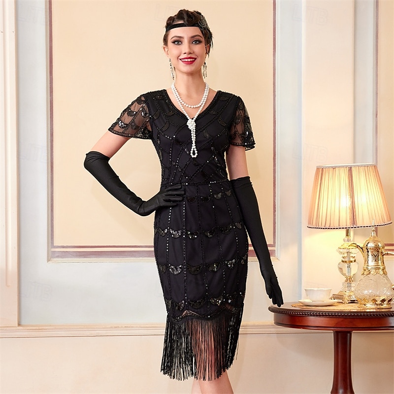 Retro Řvoucí 20s 20. léta 20. století Bubenové šaty Šaty Úbory Velký Gatsby Svatební host Flitry Třásně Maškarní kostým Dámské Vánoce předvečer Všech svatých Karneval Párty a večer Svatební hostina 2025 - $51.99 –P20