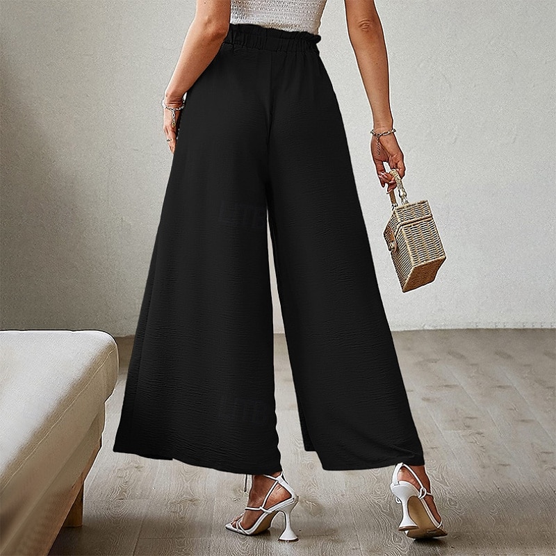 Mulheres Perna larga Calças Roupa de rua Casual Comprimento total Natural Tecido Bolsos Com Cordão Design de cordão elástico Exterior Confortável Final de semana Streetwear Magenta Camelo Adamascado de 2025 por $18.99 –P8
