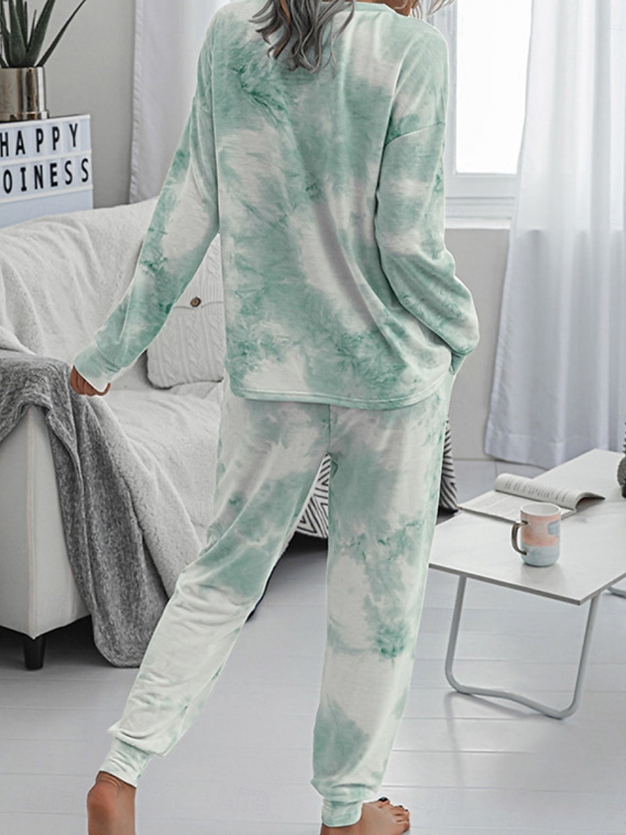Damskie Zestawy piżamowe Codzienny Wygoda Wzór tie-dye Elastyczny pas Podkoszulek Nogawka Dom Codzienny Długi rękaw Półgolf Rumiany róż Niebieski Zielony Tęczowy Szary Lato Wiosna Jesień Regularny 2025 - $23.99 –P4