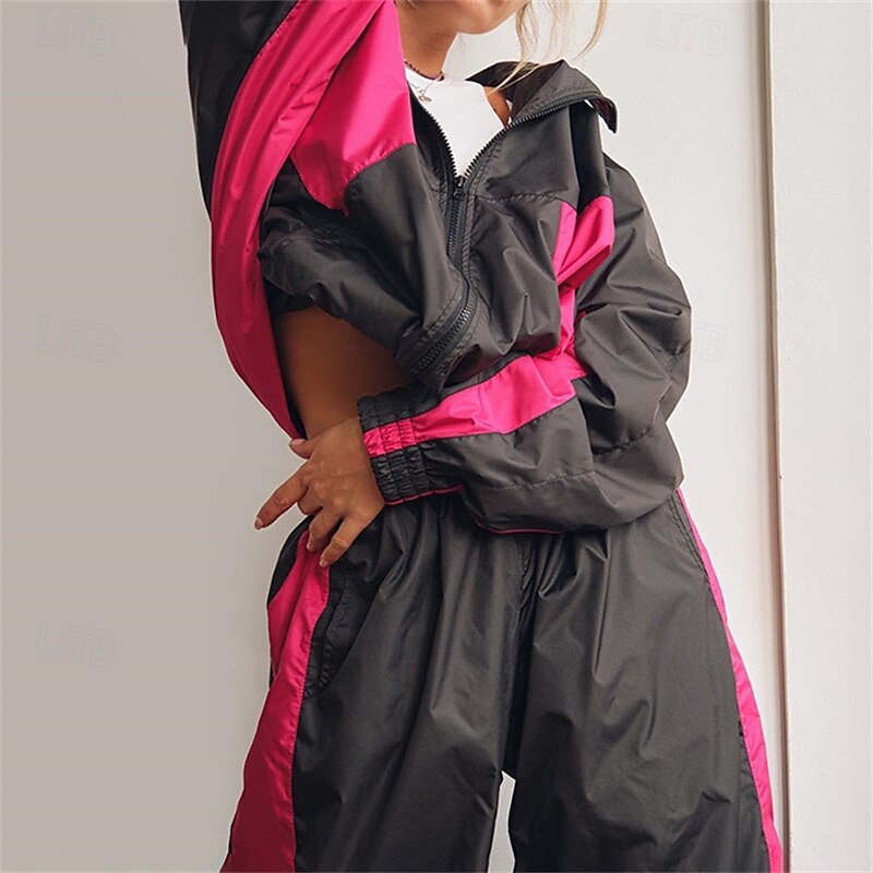 Mujer Tracksuit Sudadera Conjunto de Ropa Deportiva Bolsillo Bloque de color Trajes de Yoga Otoño Invierno Negro Rosa Gimnasio Rutina de ejercicio Deportes Mantiene abrigado Resistente al Viento Suave 2026 - $62.99 –P5