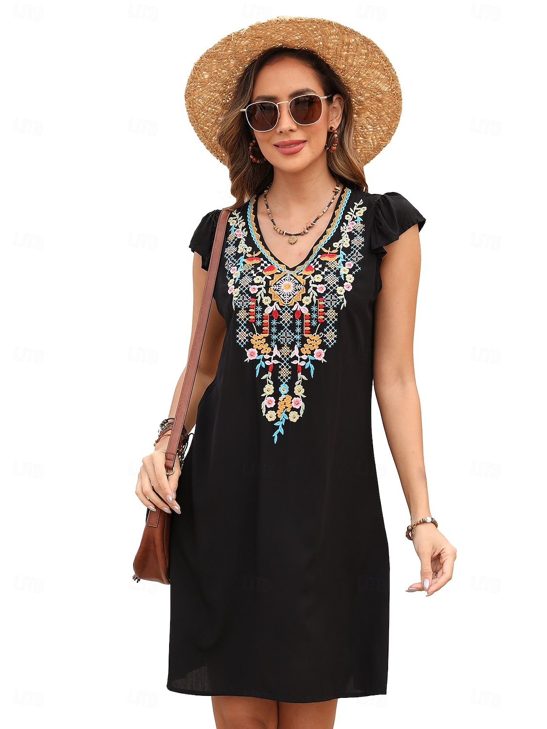 Pentru femei Rochie Mini Rochie casual Modă Modern Rochie eleganta Beretă Nuntă Zilnic Dată Fit regulat Floral Broderie Fără manșon În V Negru Roșu-aprins Mov Vară 2025 - $27.99 –P15
