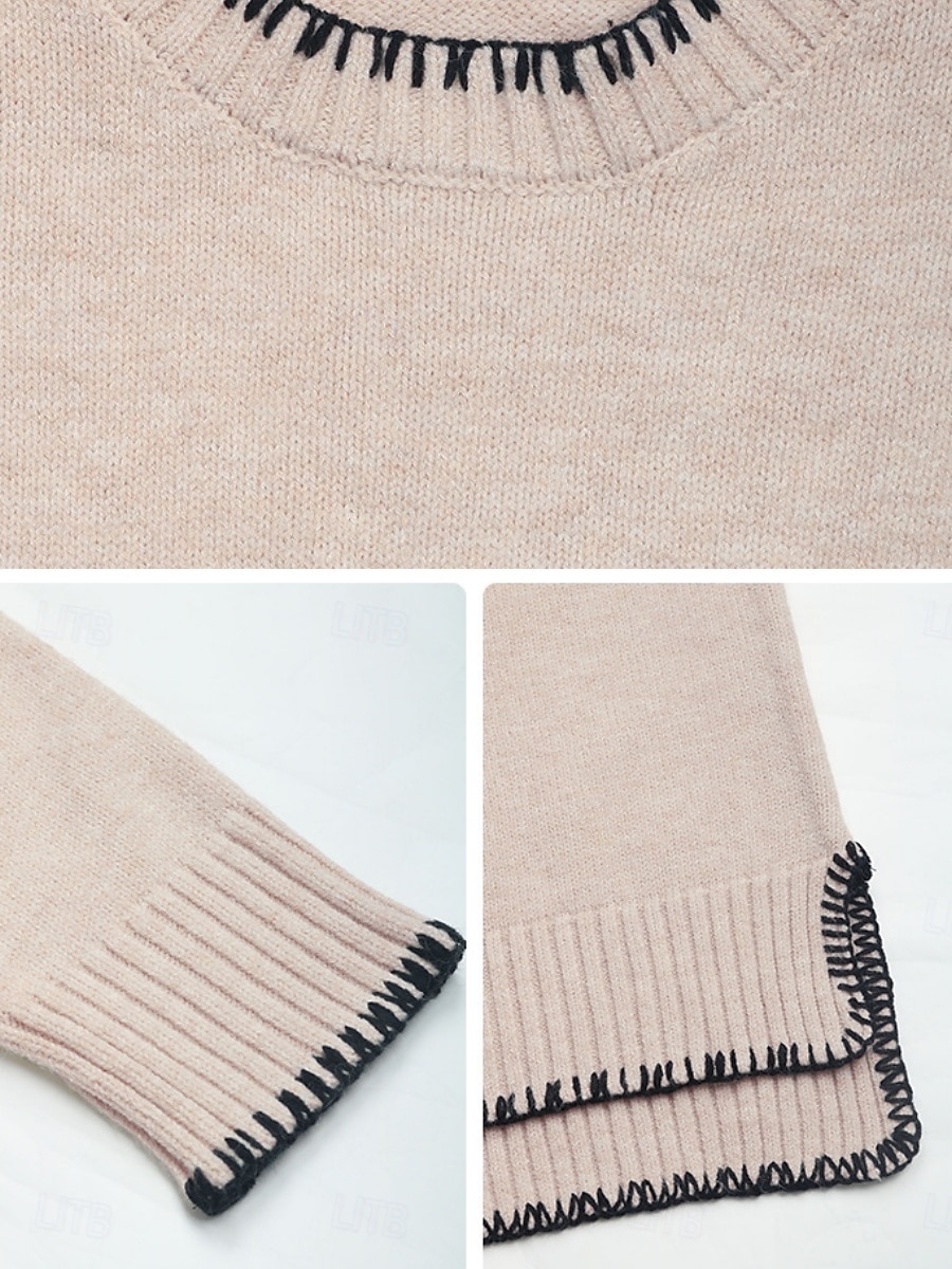 Damen Pullover Lässig Weich Einfarbig Gerippt Rundhalsausschnitt Patchwork Gestrickt Langarm Normale Oberteile Stricken Outdoor Täglich Wochenende Grün Khaki Herbst Winter 2025 - $39.99 –P15