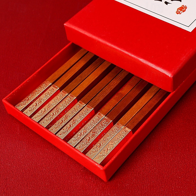 5Pairs Wood Chopsticks Chinese Style Solid Wood Chopsticks Family Hotel Wedding Chopstick Set 2025 - $13.99 –P4