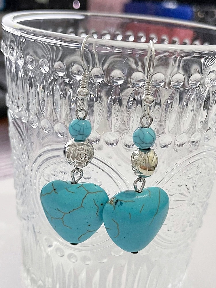 Cercei boho cu inimă turcoaz pentru femei – accente vintage din argint, design cu pietre naturale pentru femei cu spirit liber, ideali pentru festivaluri de muzică, ieșiri casual și cadouri 2026 - $9.99 –P5