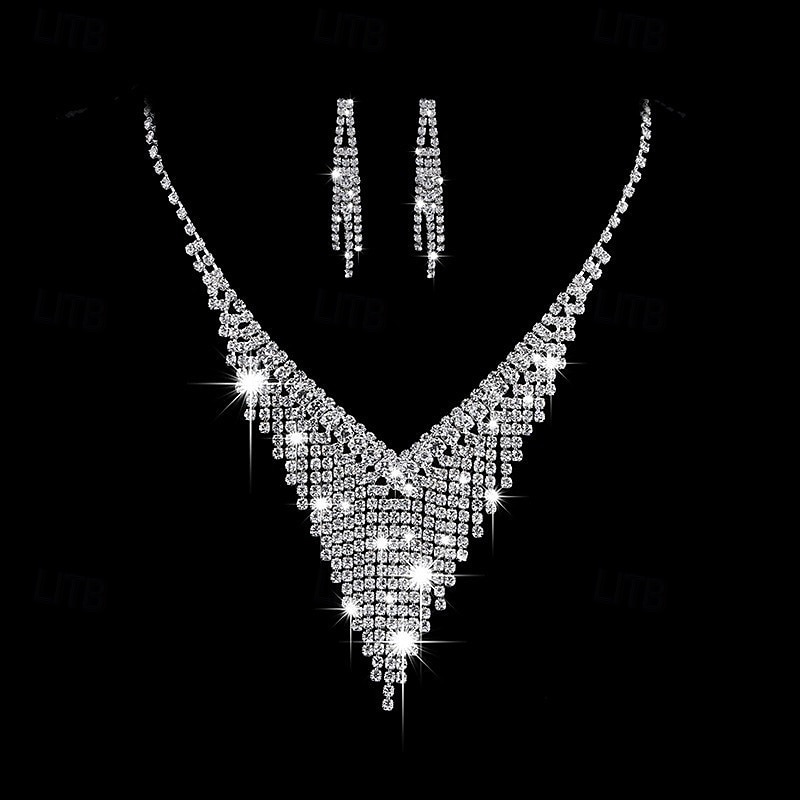 Ensembles de bijoux de mariée 1 ensemble en alliage de strass 1 bracelet boucles d'oreilles collier ensemble de bijoux tendance artistique élégant pour femme pour anniversaire fête tenue de soirée de 2025 ? $48.99 –P4