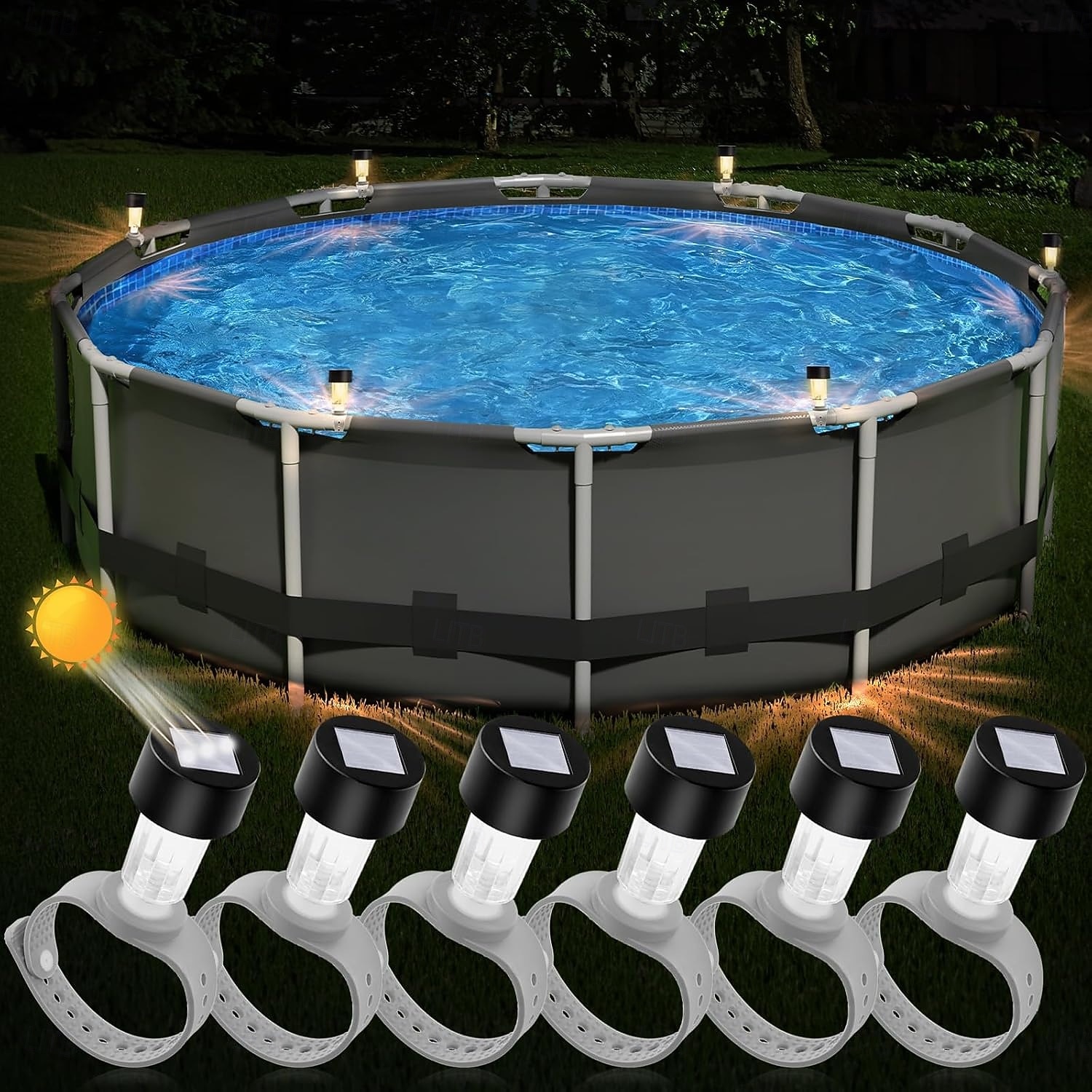 10 peças de luzes solares para piscina rgb que mudam de cor, luzes solares para cerca, luzes noturnas para piscina, para festas de verão, piscina, jardim, iluminação e decoração de 2026 por $22.99 –P8