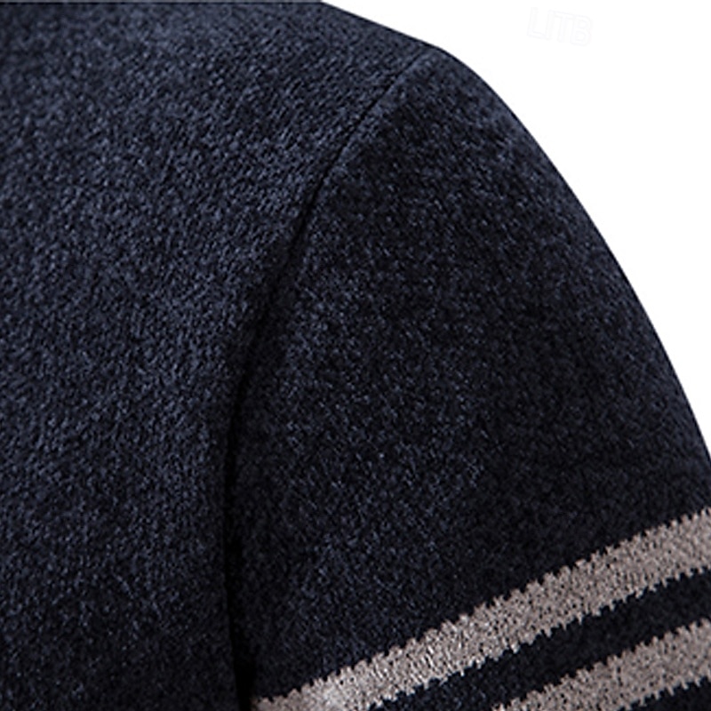 Herren Pullover Strickjacke Kurzer Pullover Gerippt Stricken Normale Oberteile Gestrickt Farbblock Stehkragen Aufwärmen Moderne zeitgenössische Büro Lässig Bekleidung Herbst Winter Schwarz Marineblau 2025 - $34.99 –P7