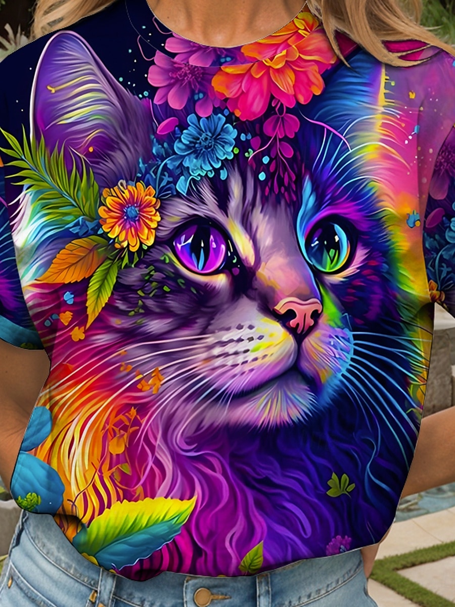 Damen T Shirt Blumen Grafik Tiermotiv Vintage Stilvoll Klassisch Kurzarm Rundhalsausschnitt Rundhals Normale Oberteile Täglich Wochenende Druck Gelb Rote Blau Purpur Grün Sommer Frühling 2025 - $19.99 –P3