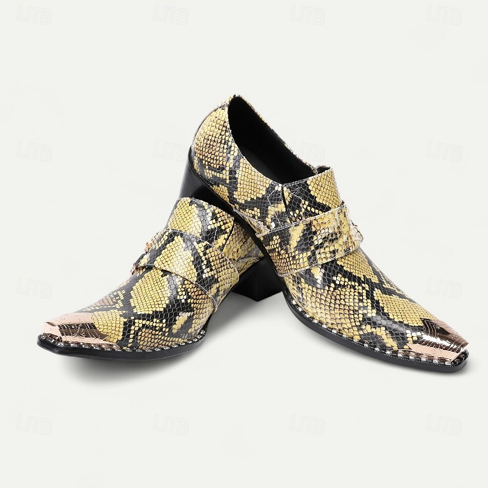 Chaussures habillées en cuir imprimé peau de serpent pour hommes – mocassins formels en cuir de vachette de qualité supérieure avec doubles boucles métalliques, bout pointu et clous pour les banquets en soirée, les galas de mode et les soirées masquées de 2025 ? $119.99 –P6