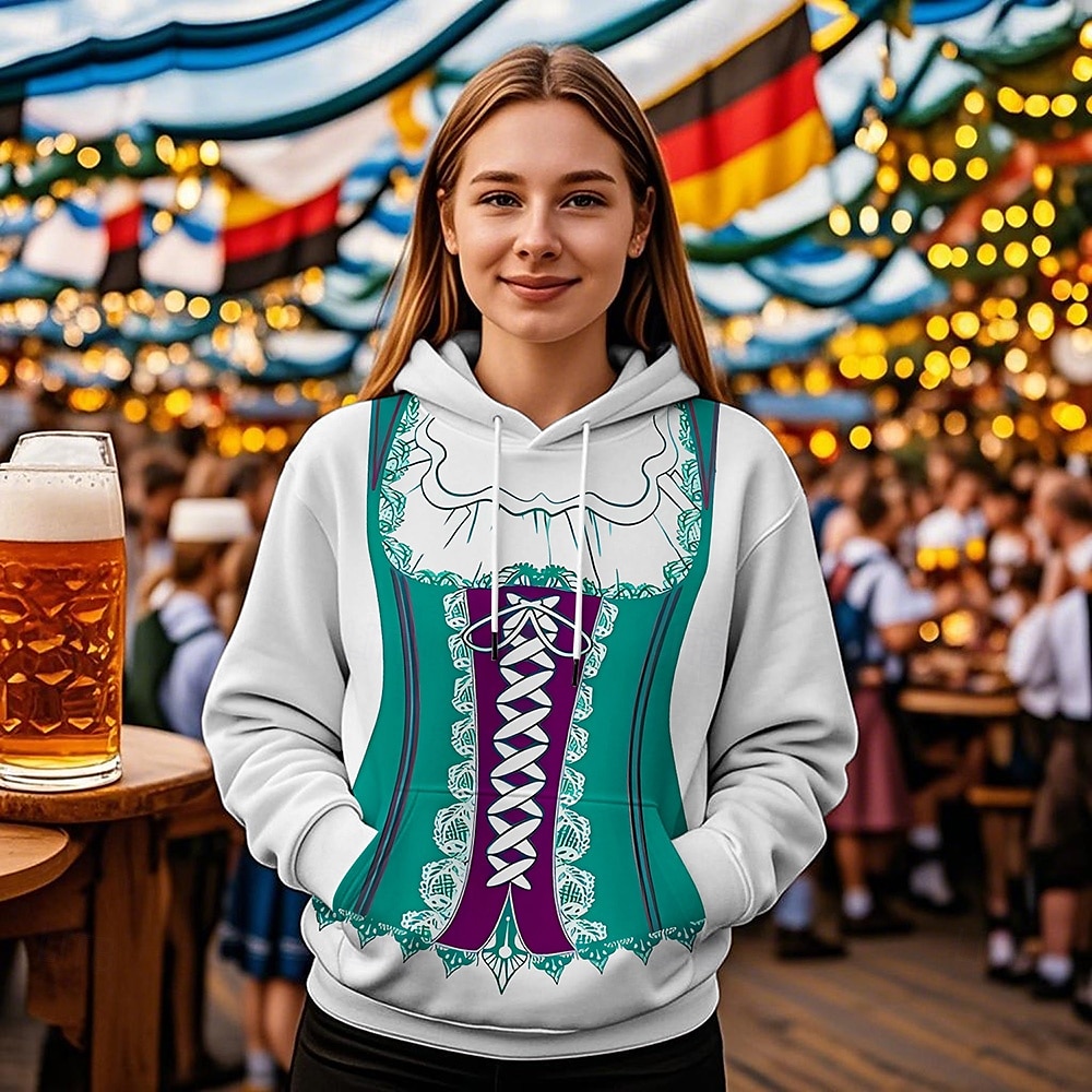 Pivo Oktoberfest Kapuce Tisk Přední kapsa Grafika Pro Dámské Dospělé Karneval Pivo Oktoberfest 3D tisk Dovolená Párty 2025 - $29.99 –P4