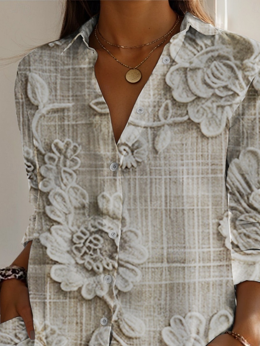 Dámské Košile Knoflíky Tisk Květinový Aktivní Denní stylové Dlouhý rukáv Košilový límec Běžné topy Denní Dovolená Meruňková Jaro Podzim 2026 - $29.99 –P2