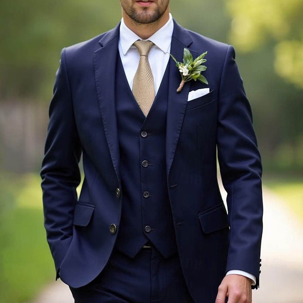 Uomo Matrimonio Affari Completi Nero Blu marino Moda Formale Tinta unita Vestibilità aderente 3 pezzi Monopetto Due Bottoni del 2025 a $122.99 –P8